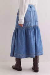Midi Denim Skirt with Pockets 