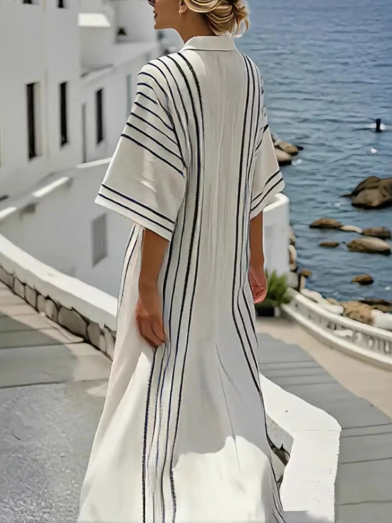 Full Size Striped Button-Front Maxi Shirt Dress Plus Size 