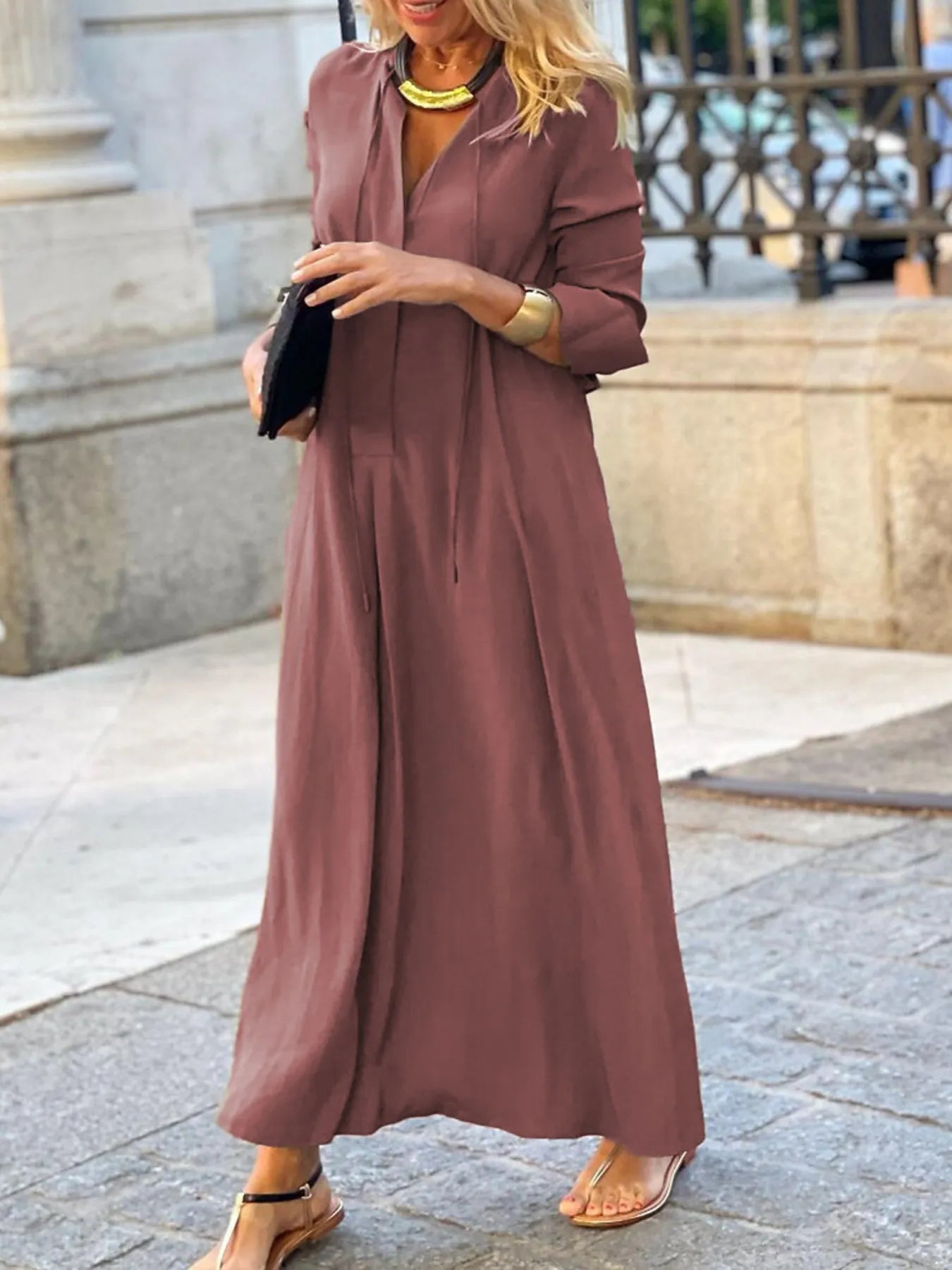 Full Size Solid Color Maxi Shirt Dress Plus Size 