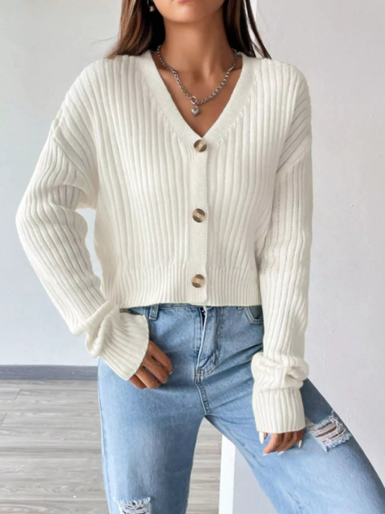 V-Neck Button-Up Cardigan 