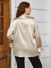 Plus Size Flounce Sleeve Band Collar Shirt 