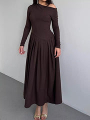 Ruched One Shoulder Long Sleeve Dress 