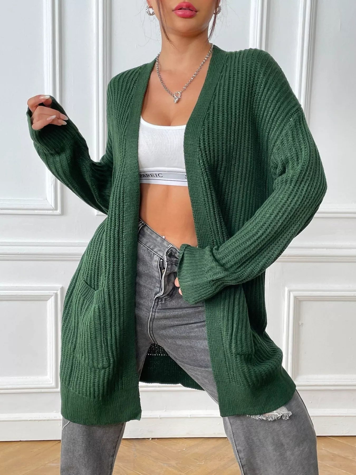 Open Front Drop Shoulder Cardigan 