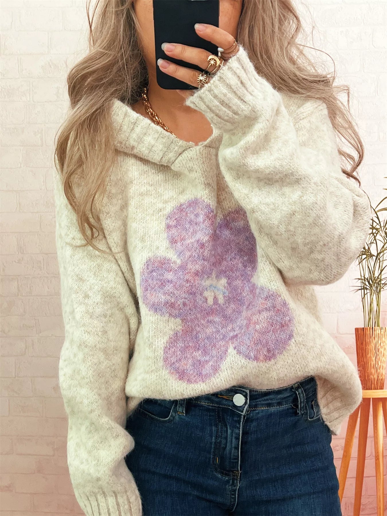 Flower Long Sleeve Hooded Sweater 