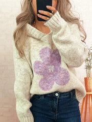 Flower Long Sleeve Hooded Sweater 