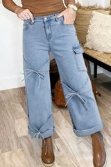 Bowknot Decor Cargo Jeans 