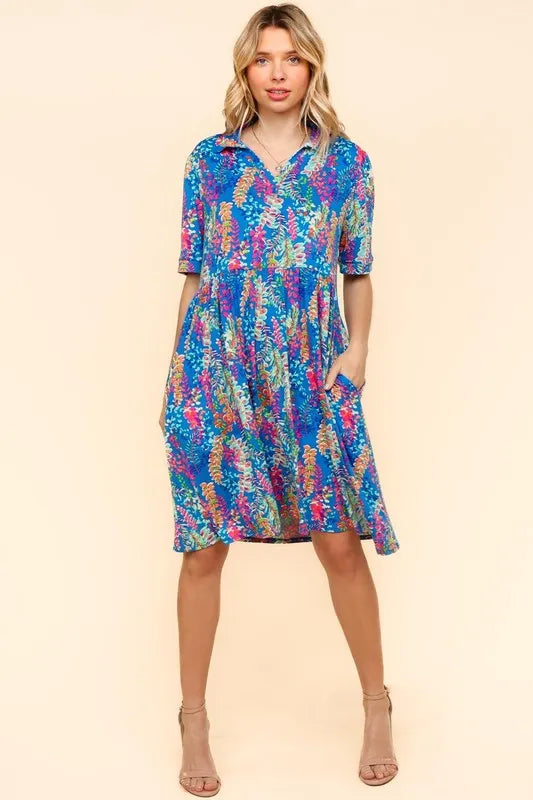 Haptics Johnny Collar Babydoll Dress with Side Pockets 