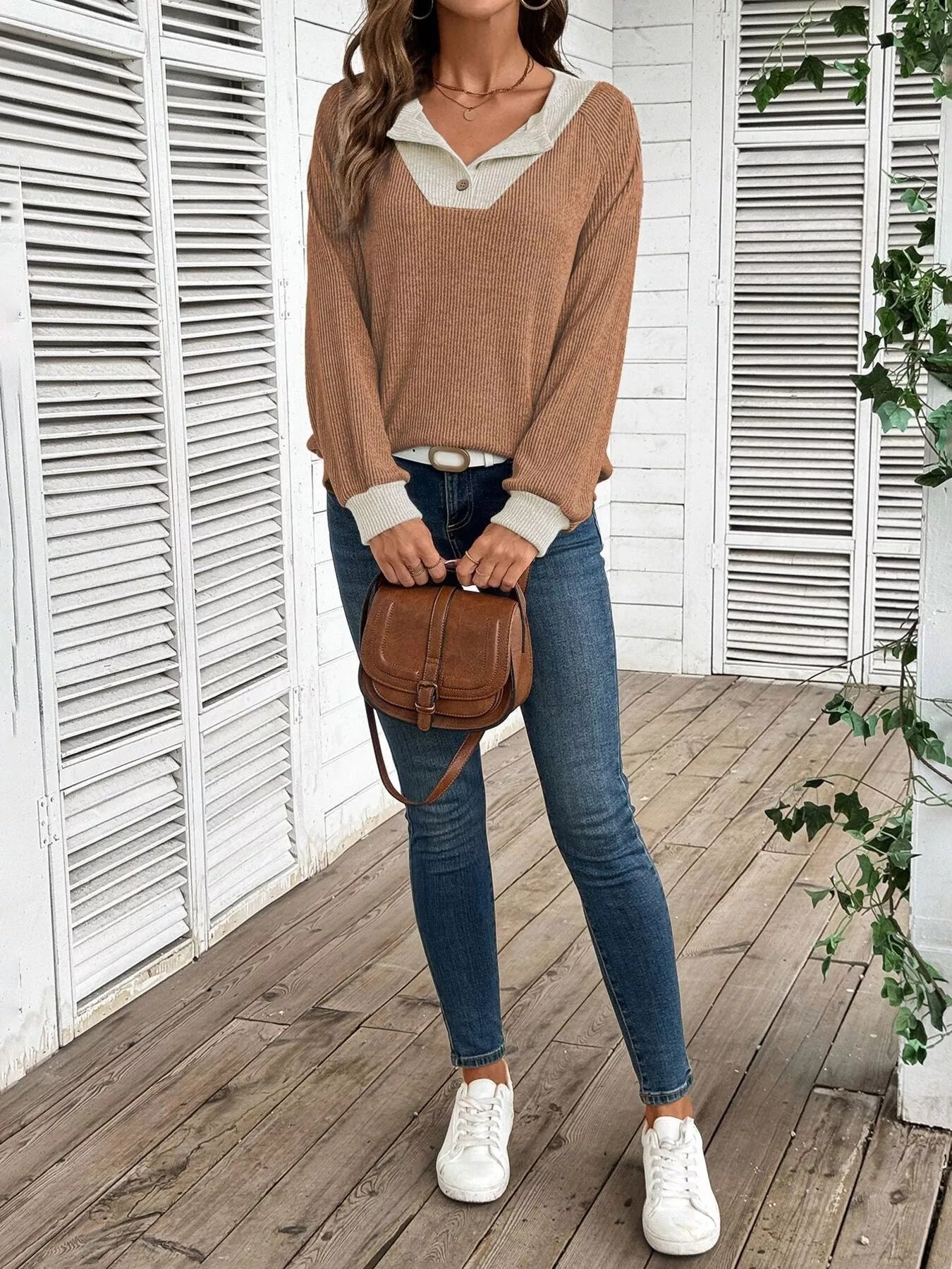 Ribbed Knit Two-Tone Top 