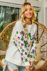 BiBi Fleur De Lis Sleeve Mardi Gras Pullover 