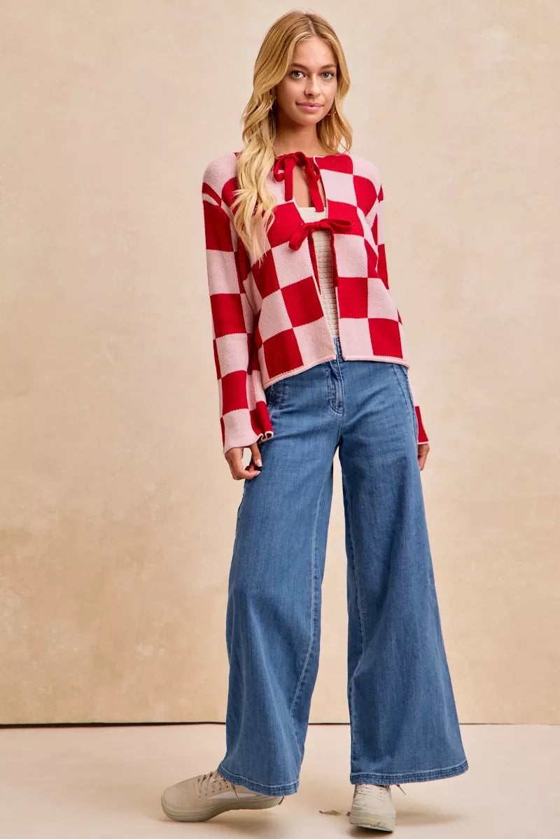 BiBi Wavy Side Edge Detail Lined Wide Leg Jeans 
