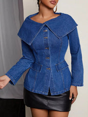 Button-Front Long Sleeve Denim Top 