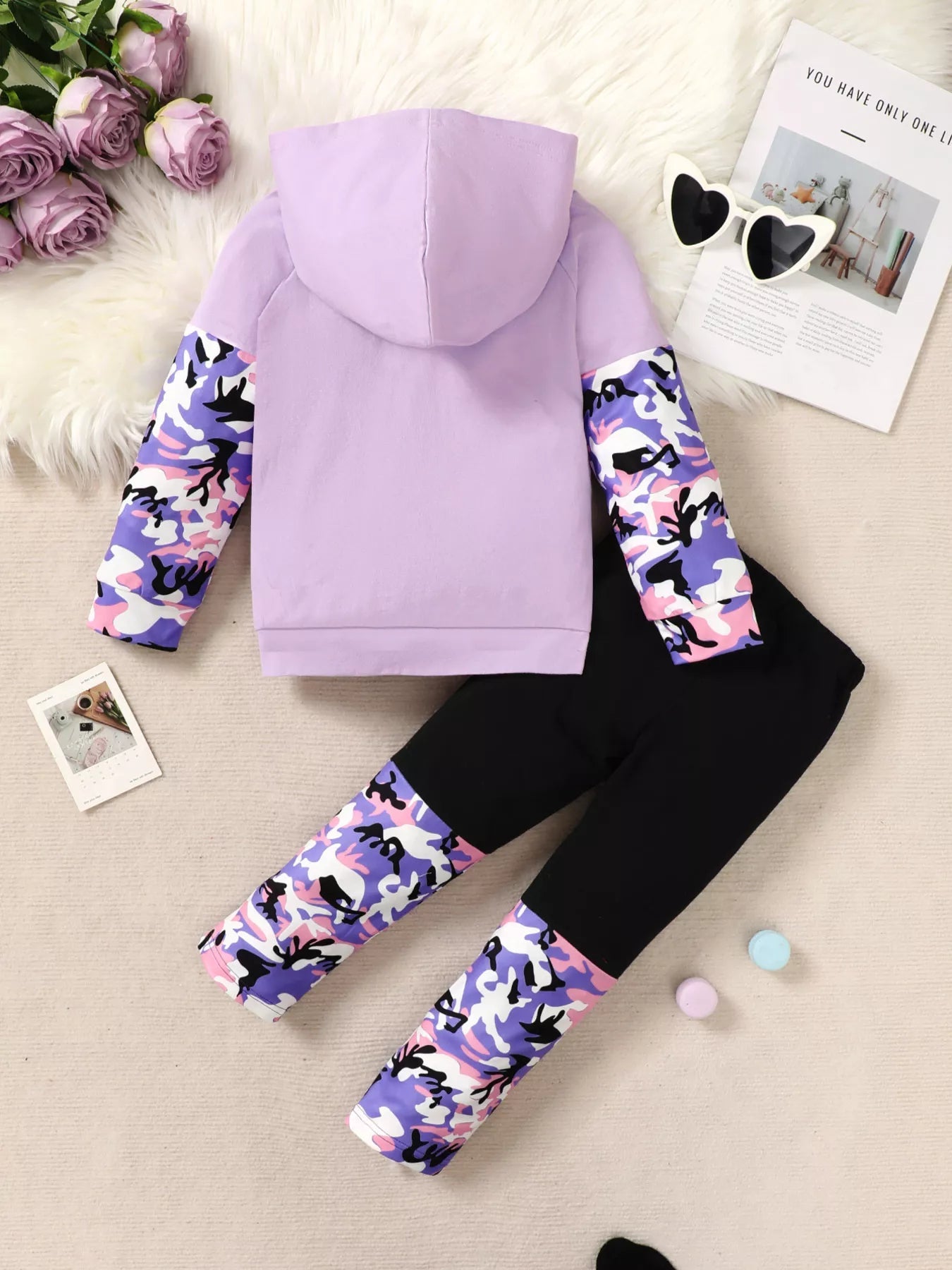 Children's Graphic Camo Print Hoodie & Pants Set 