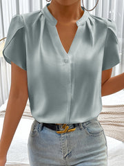 Notched Neckline Petal Sleeve Blouse 