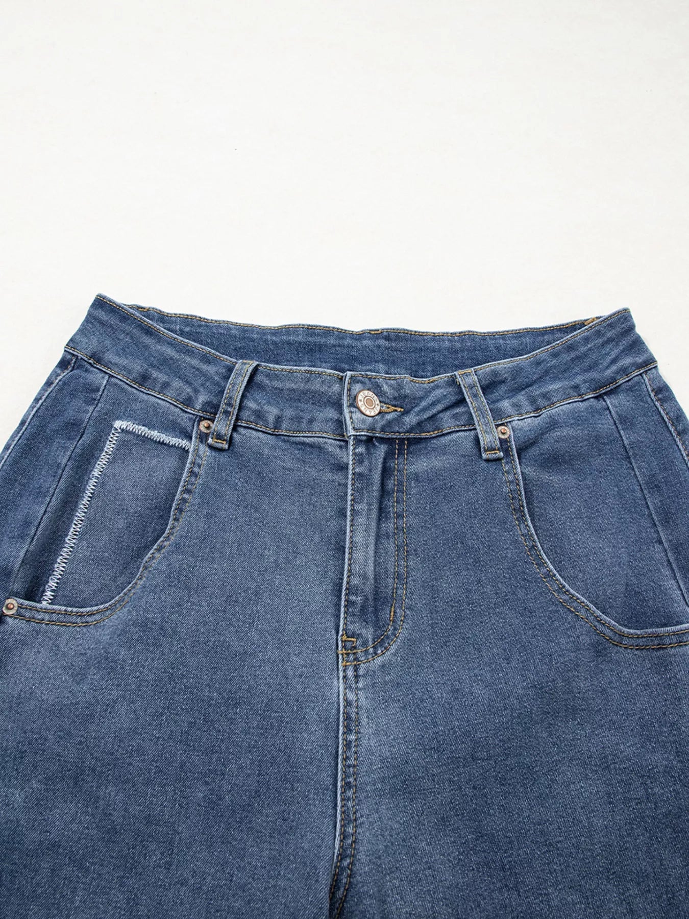 Stitched Raw Hem Wide Leg Loose Jeans 