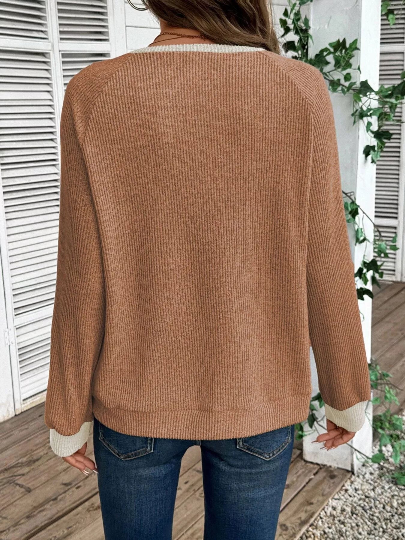 Ribbed Knit Two-Tone Top 
