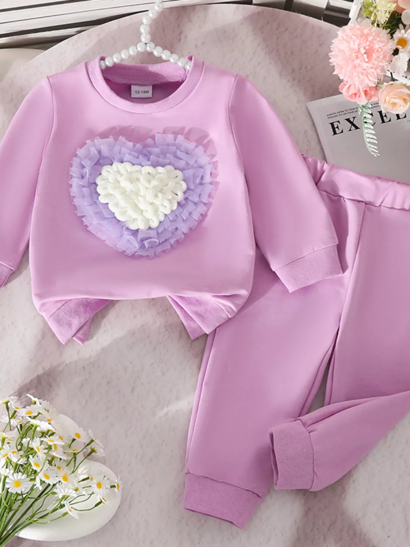 Children's Heart Round Neck Top and Pants Set 