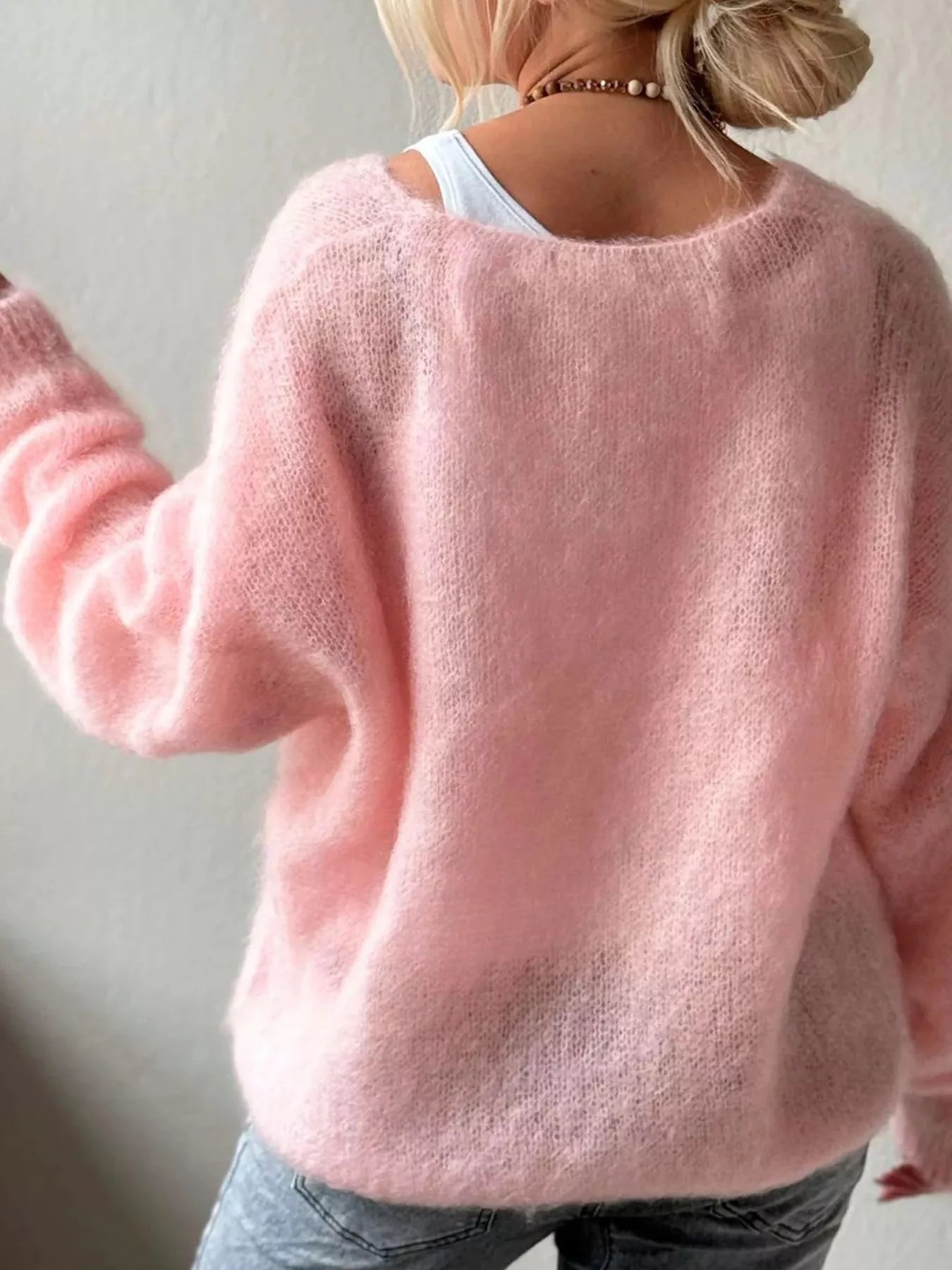 V-Neck Dropped Shoulder Sweater 