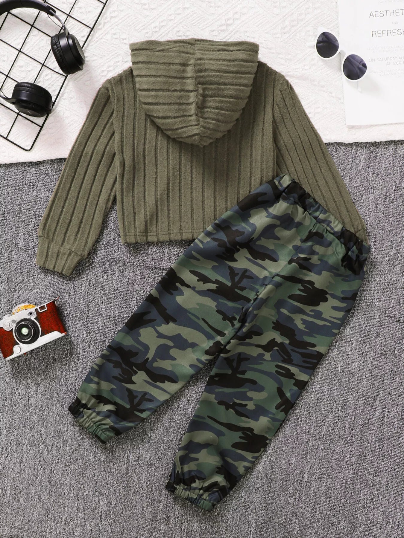 Children's Ribbed Long Sleeve Hoodie and Pants Set 