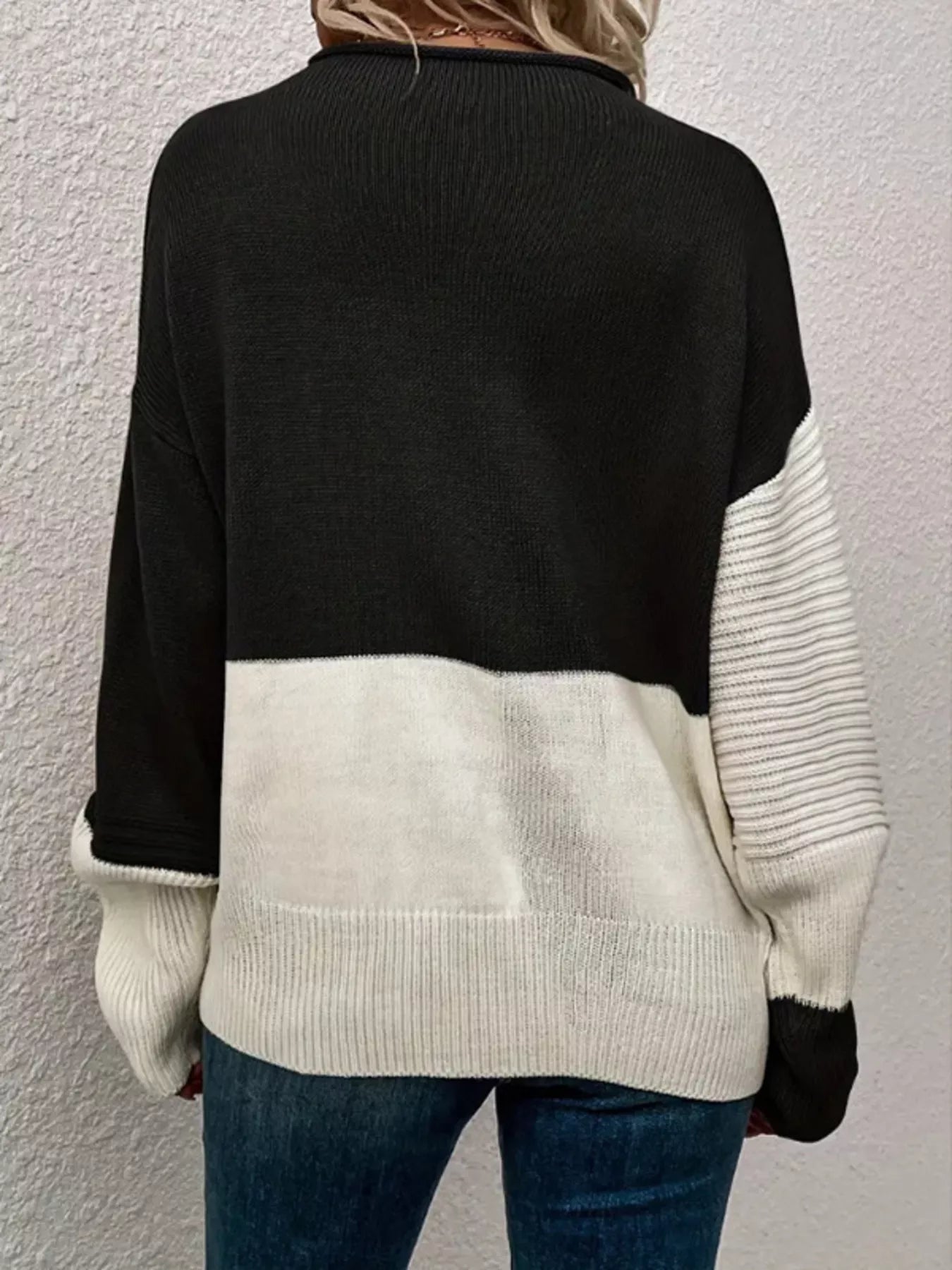 Color Block Ribbed Knit Sweater 