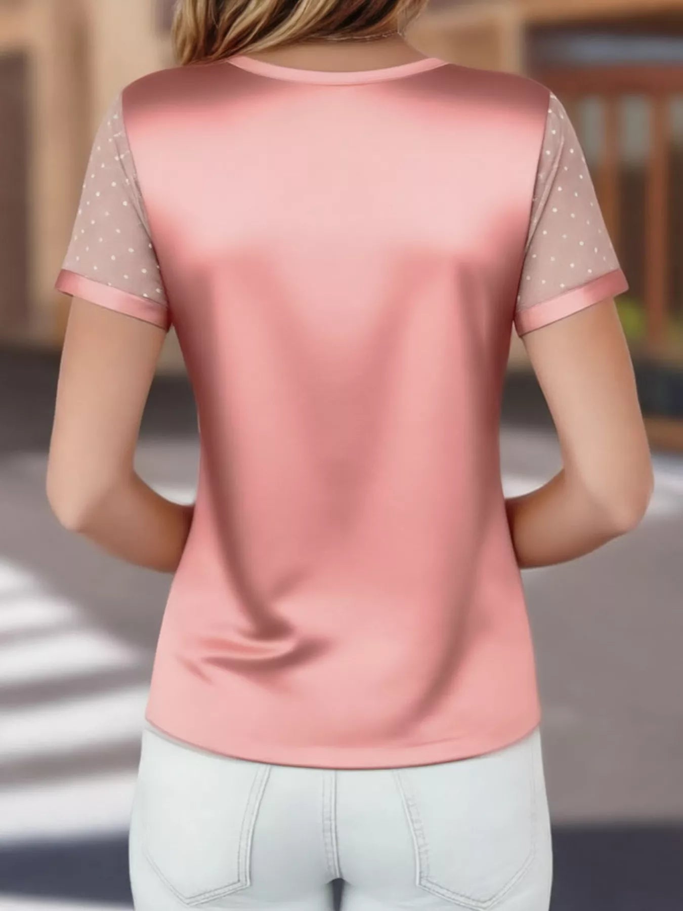 Sheer Sleeve V-Neck Top 