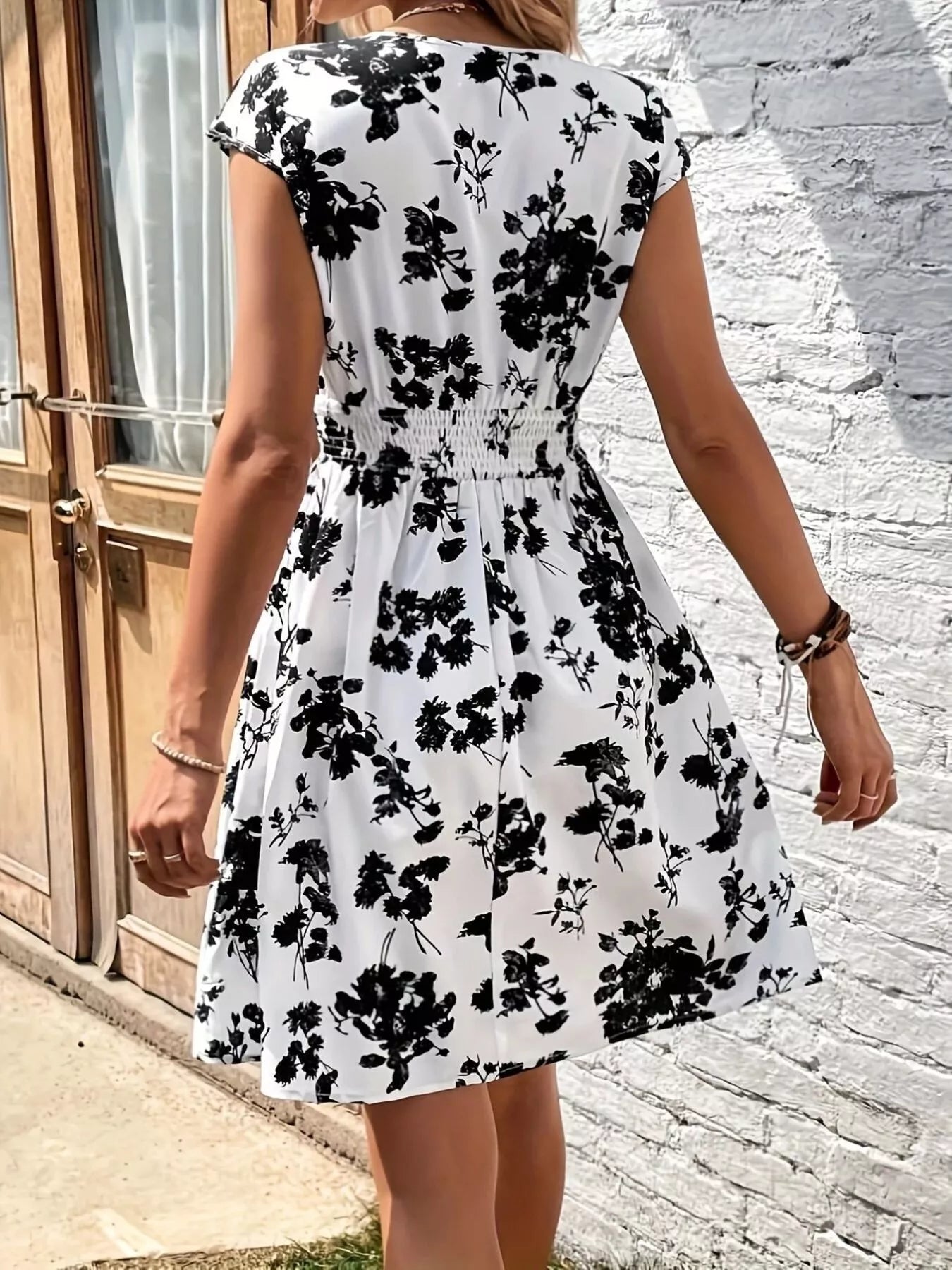 Floral Print Surplice Mini Dress 