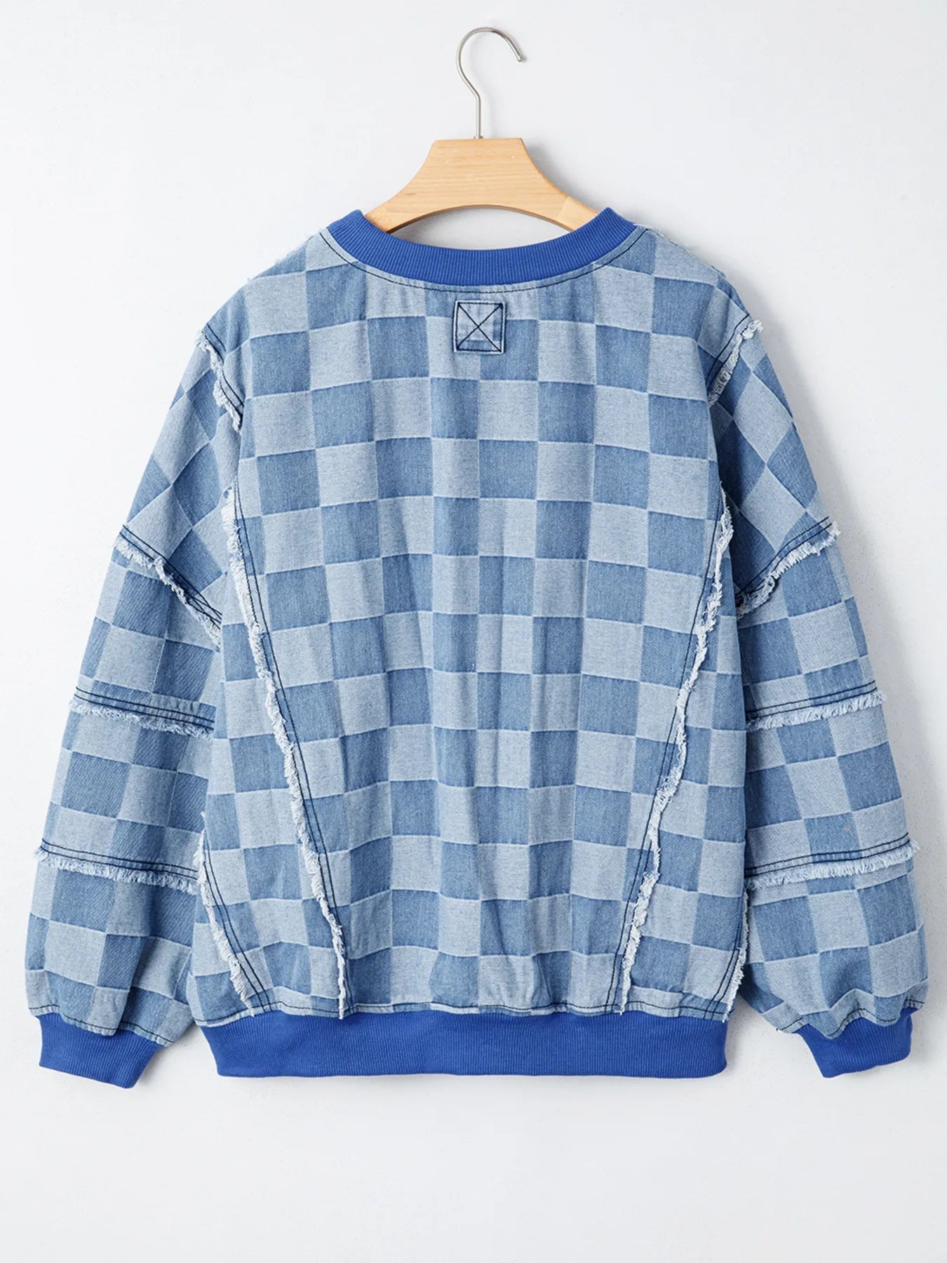 Checkerboard Splicing Raw Detail Oversized Denim Top 