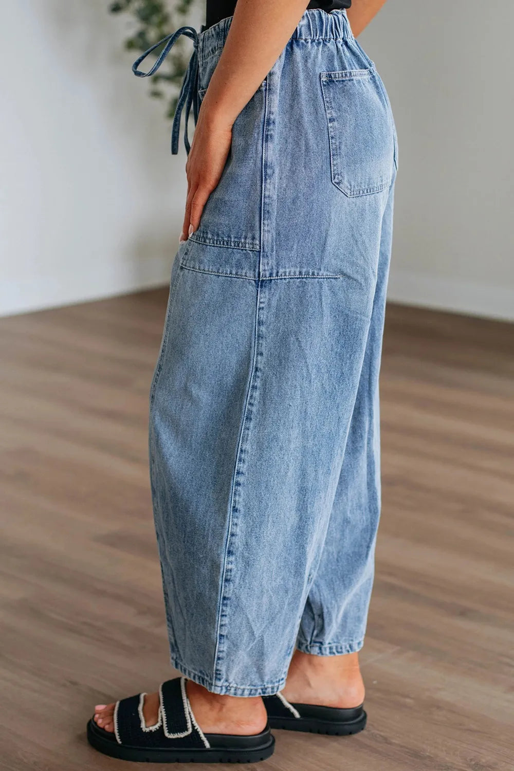 Wide Leg Drawstring Jeans 
