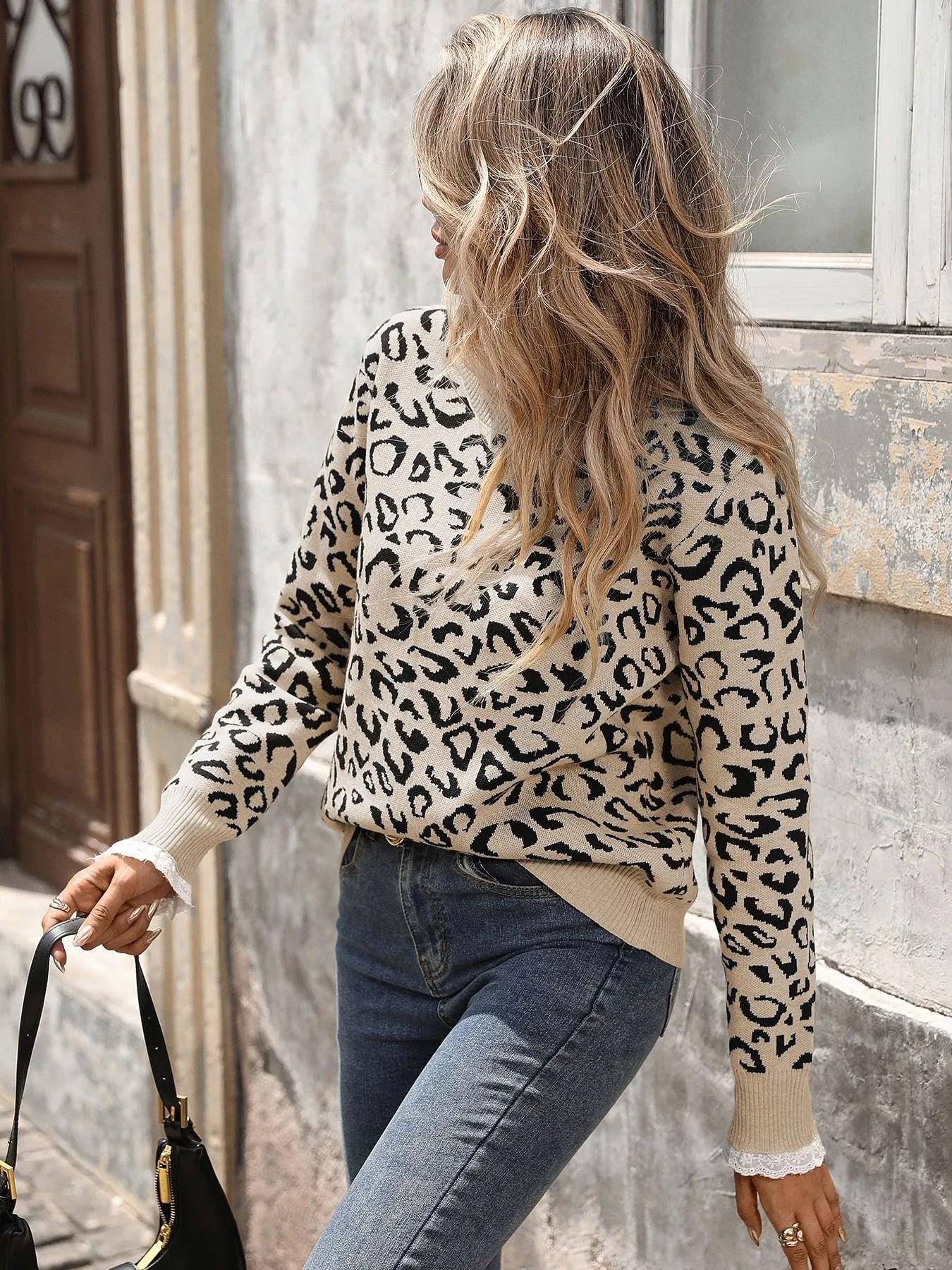 Frill Leopard Long Sleeve Sweater 