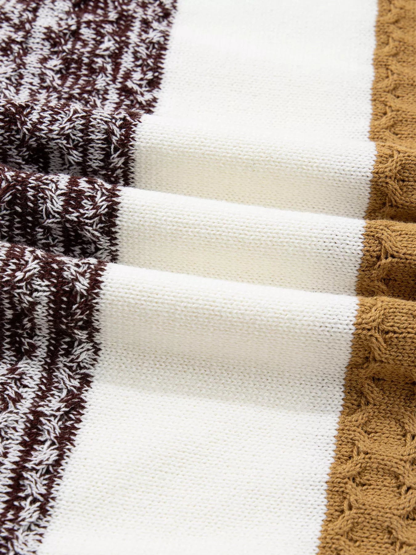Mixed Texture Knit Striped Color Block Loose Sweater 