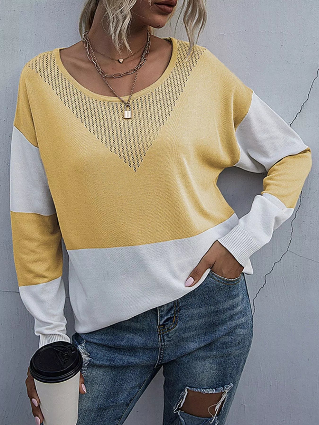 Color Block Round Neck Sweater 