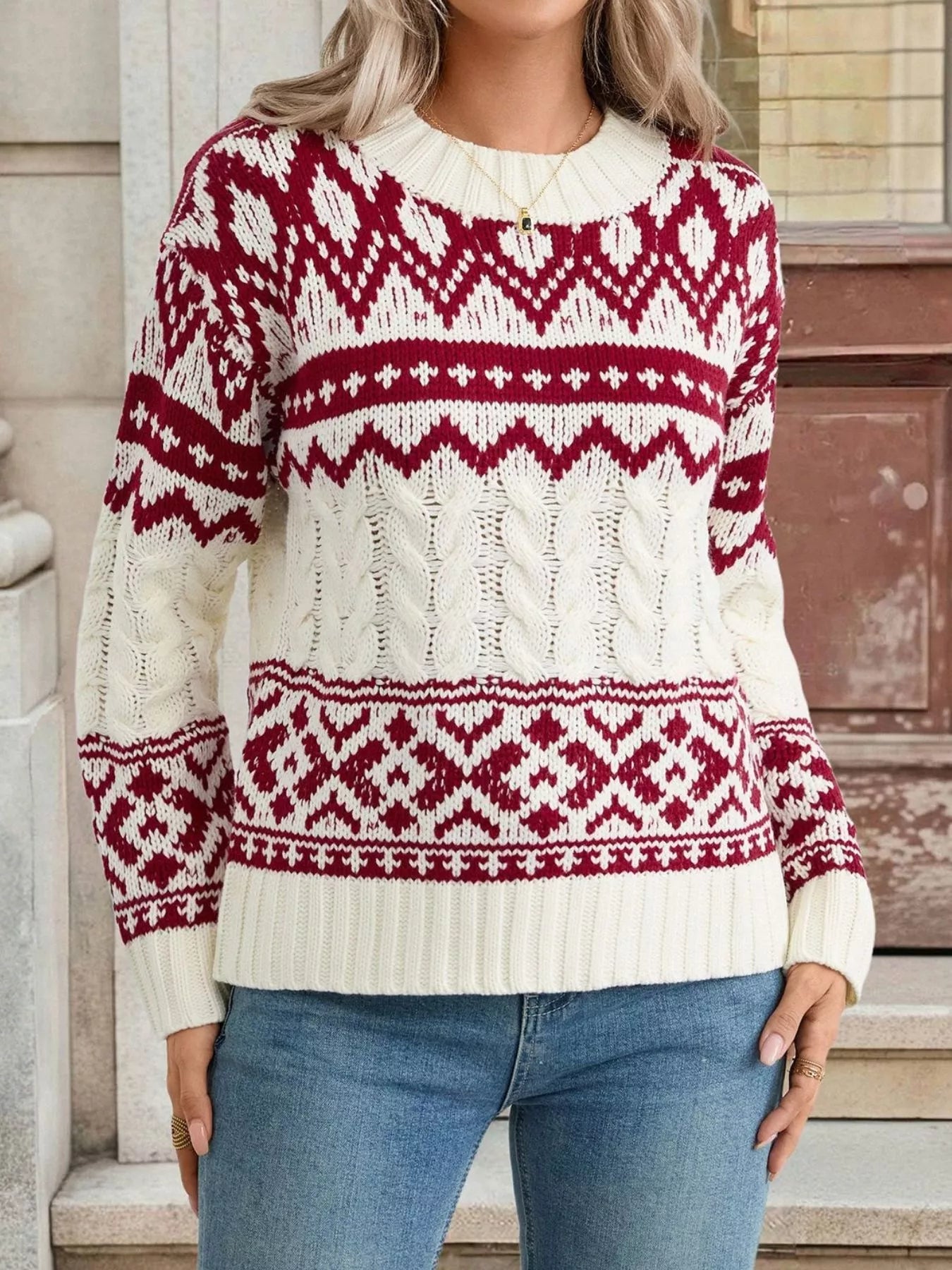 Christmas Cable Knit Long Sleeve Sweater 
