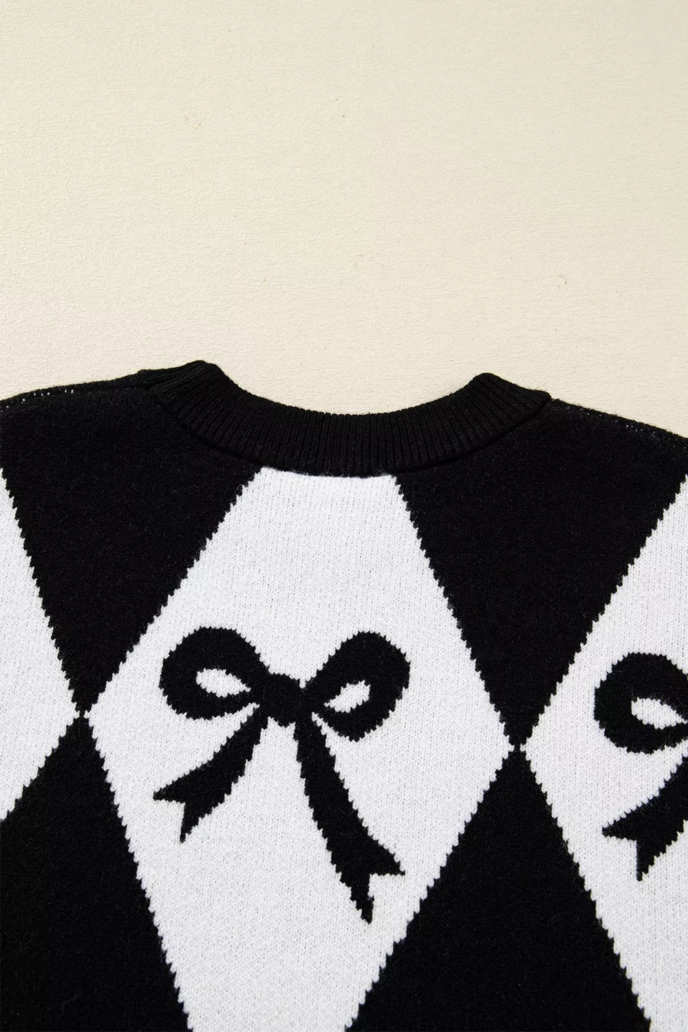 Bow Pattern Long Sleeve Contrast Sweater 