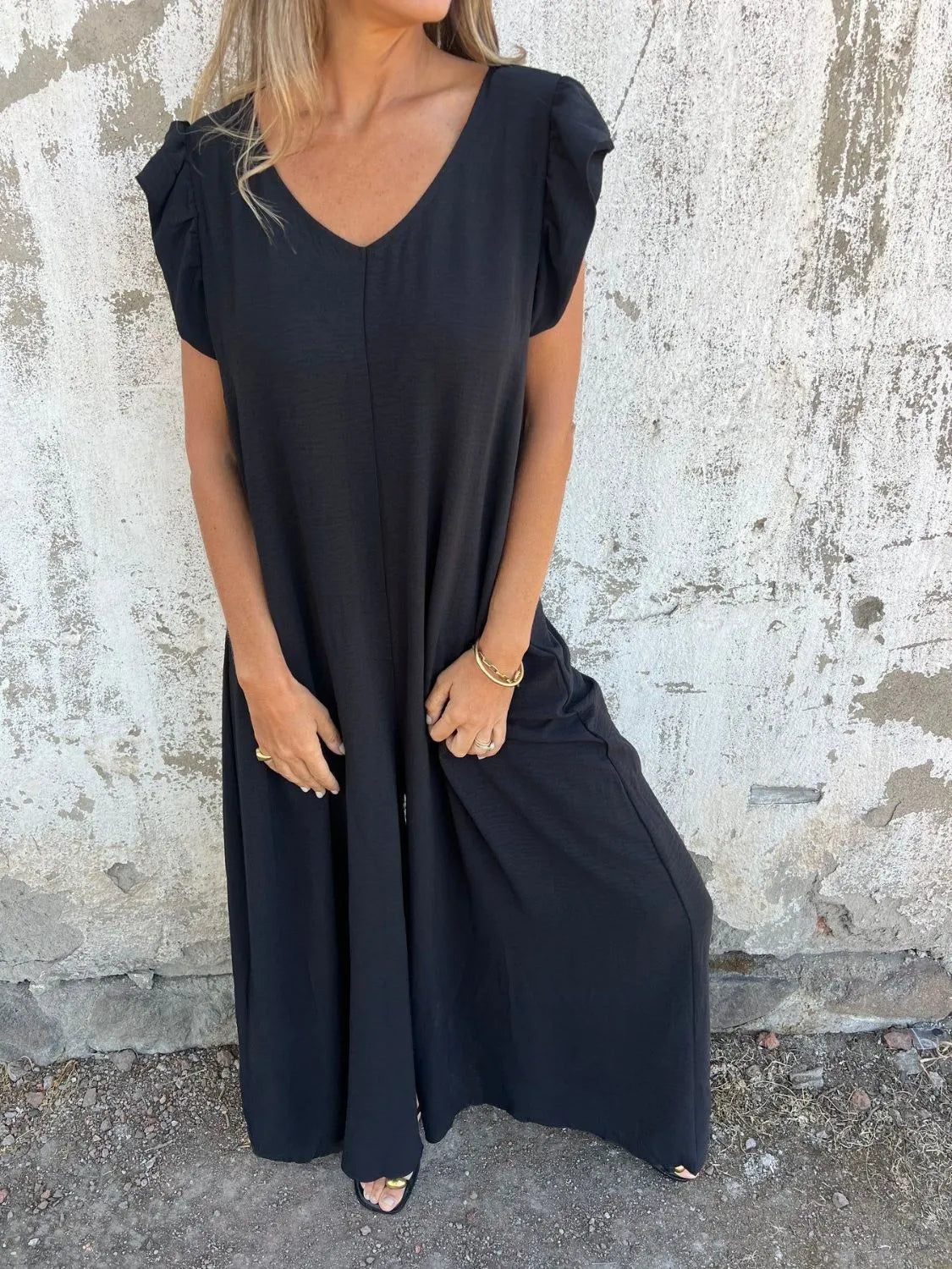 Full Size V-Neck Cap Sleeve Wide Leg Jumpsuit Plus Size 