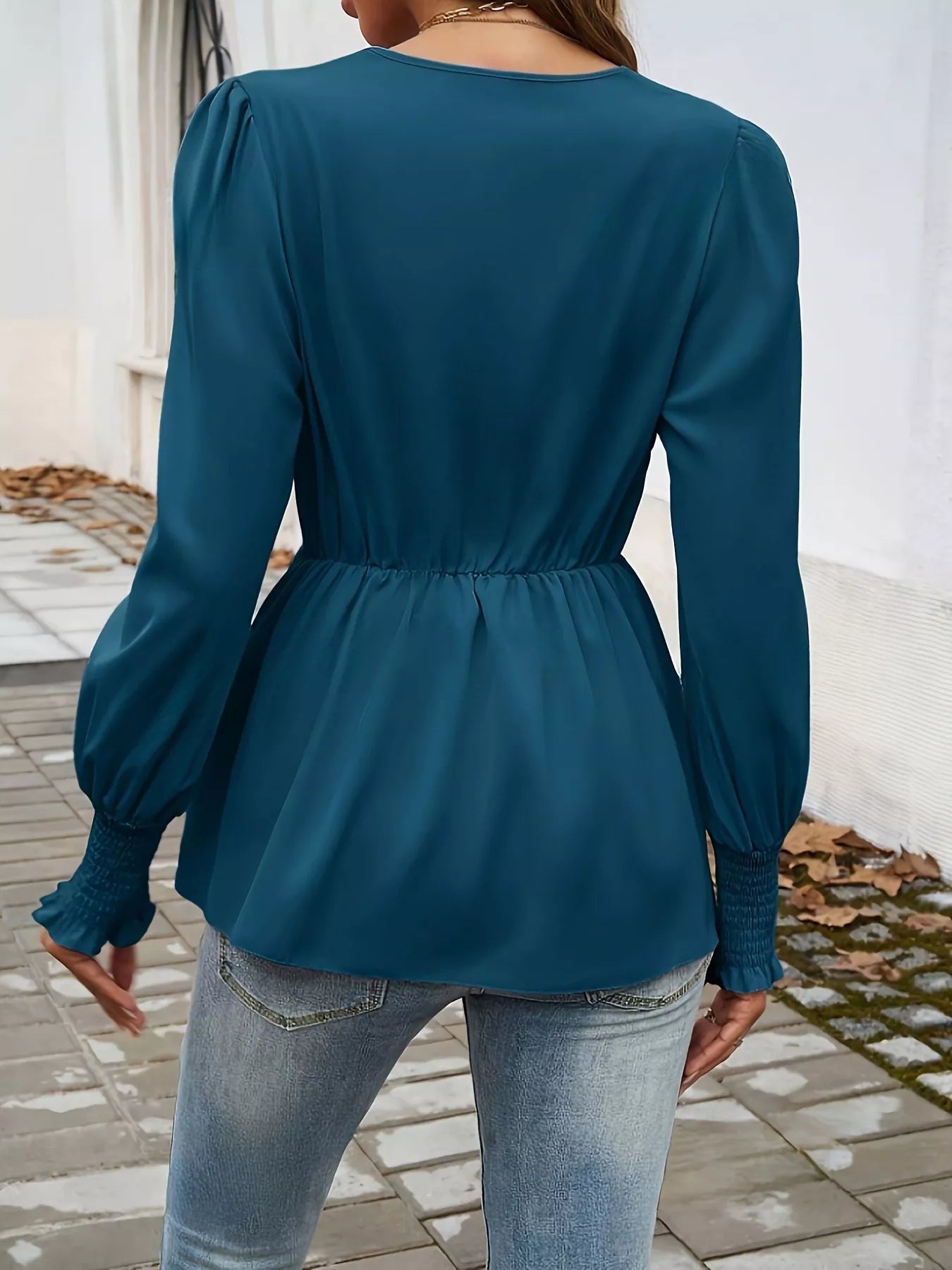 Knot Front Lantern Sleeve Blouse 