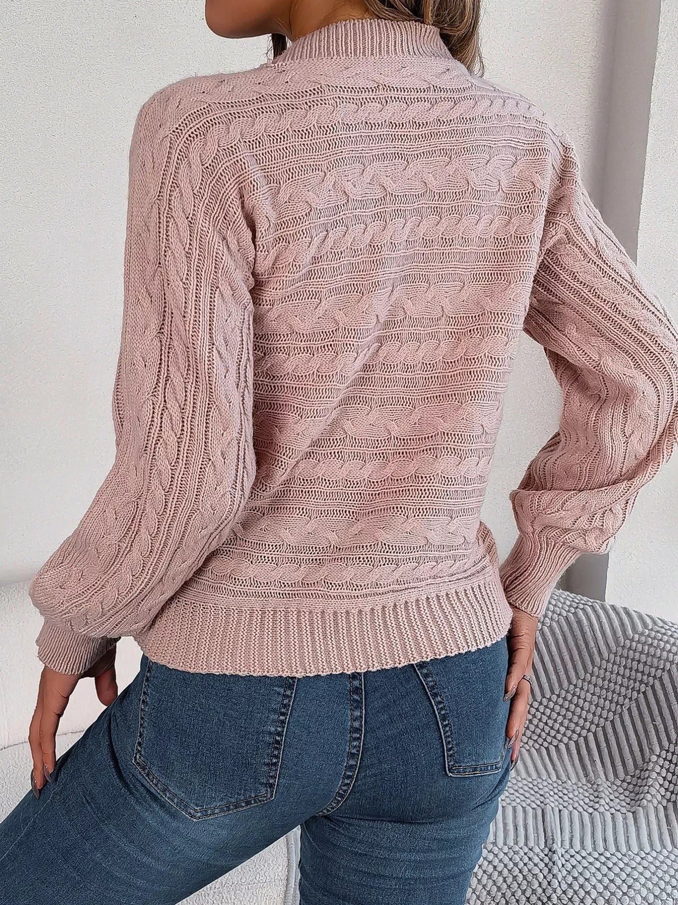 Cable-Knit Cutout Round Neck Sweater 