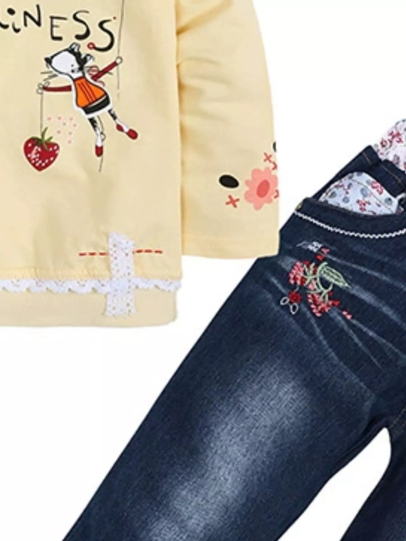 Children's Round Neck Top and Jeans Set 