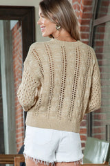 Full Size Openwork Cable-Knit Round Neck Knit Top 
