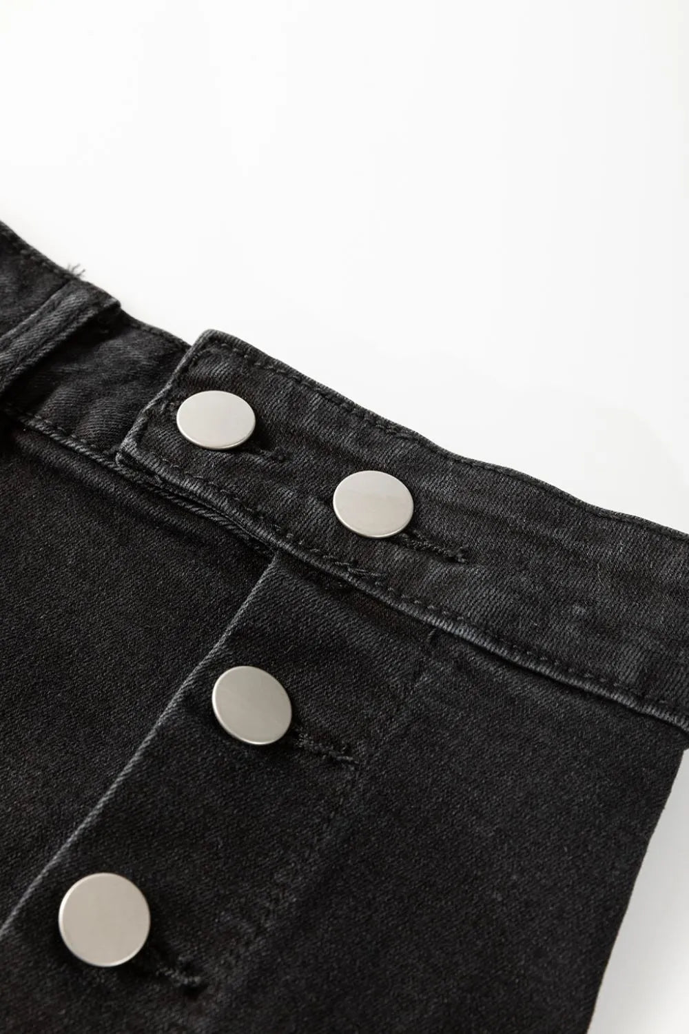 Button Fly Side Split Denim Midi Skirt 