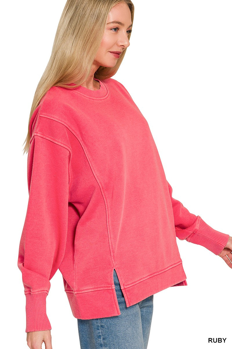 Zenana Pigment Dye Exposed-seam Fleece Sweatshirt 