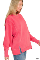 Zenana Pigment Dye Exposed-seam Fleece Sweatshirt 