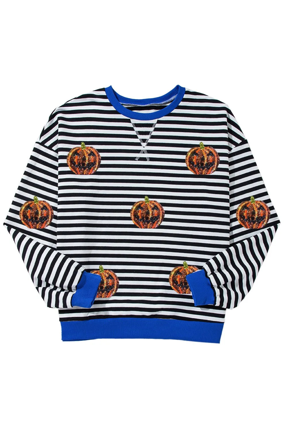Pumpkin Striped Round Neck Long Sleeve Sweatshirt 