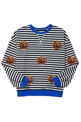 Pumpkin Striped Round Neck Long Sleeve Sweatshirt 