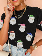 Christmas Santa Sequin Short Sleeve T Shirt 