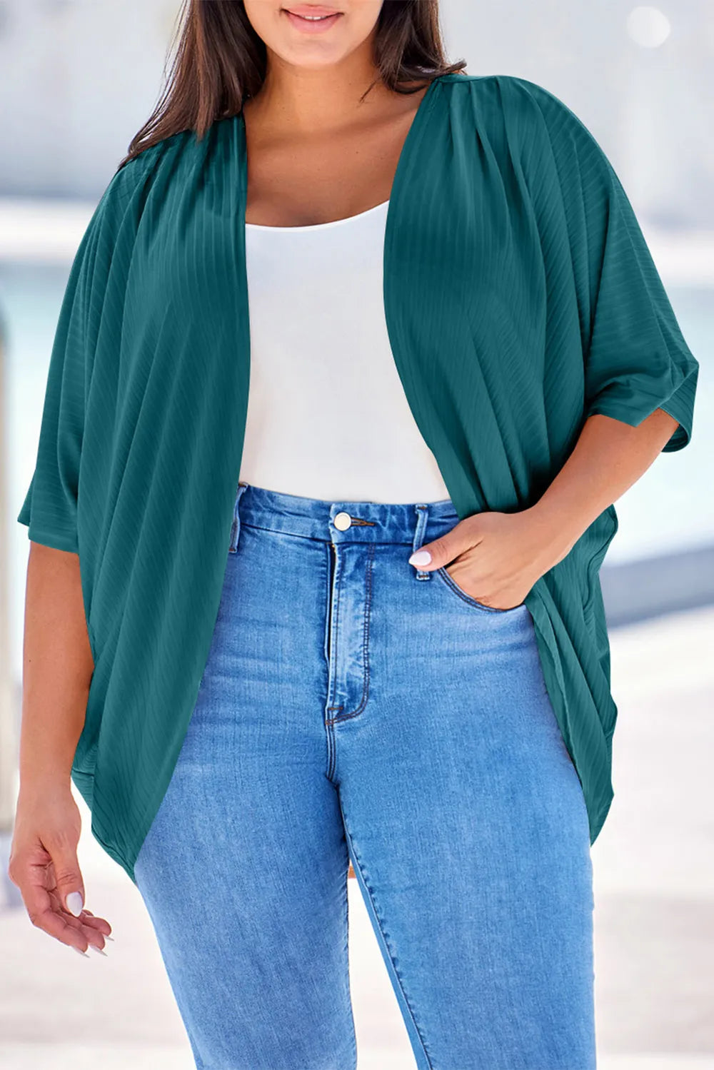 Plus Size Ribbed Cocoon Cover Up 