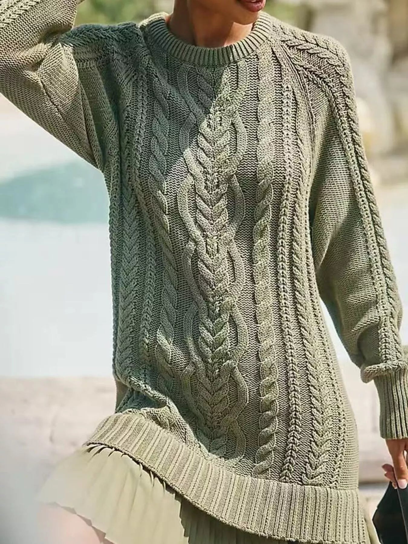 Full Size Cable-Knit Mini Sweater Dress Plus Size 