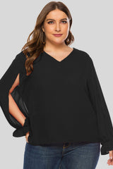Plus Size Cutout Flounce Sleeve Blouse 