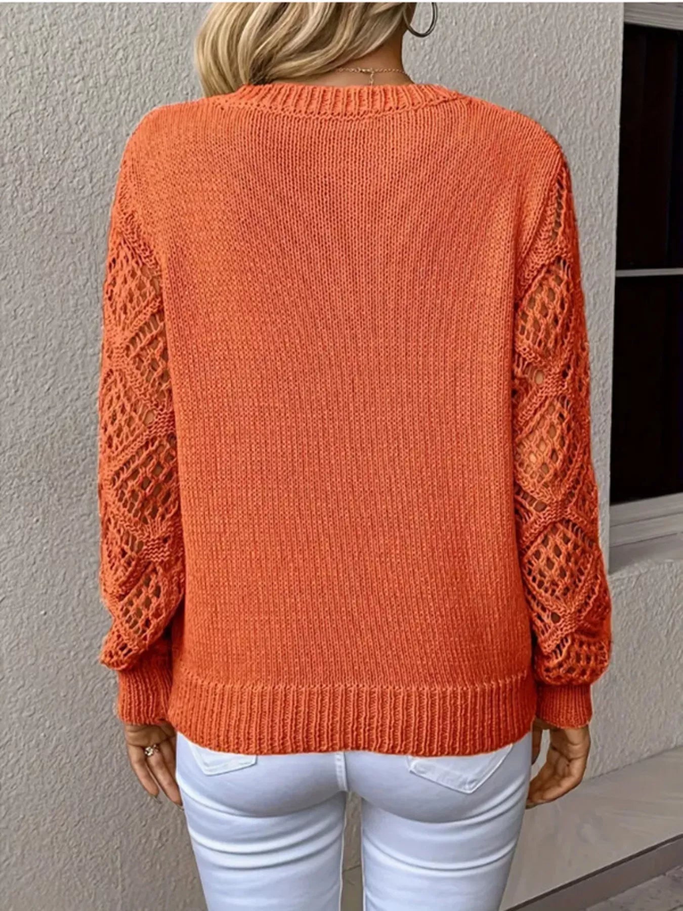 Openwork V-Neck Long Sleeve Sweater 
