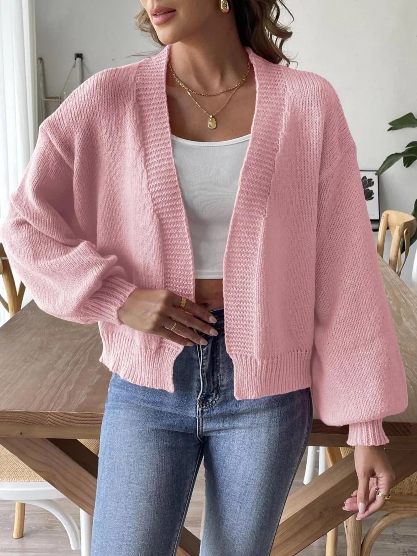 Open Front Dropped Shoulder Cardigan 