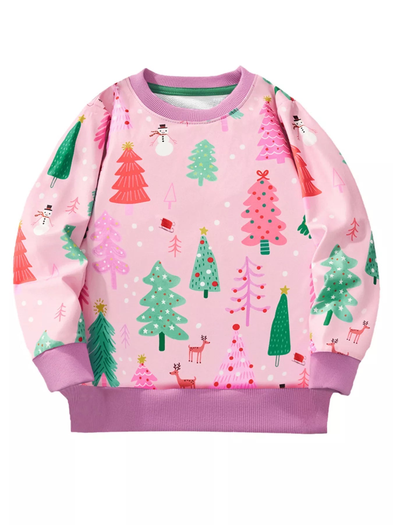Children's Christmas Tree Print Crew Neck Sweatshirt 