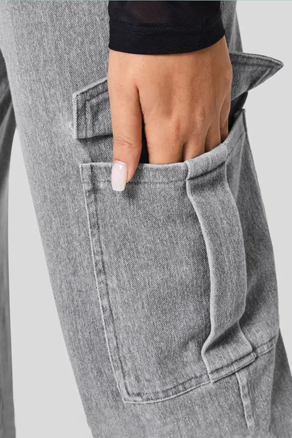High Waist Straight Leg Cargo Jeans 